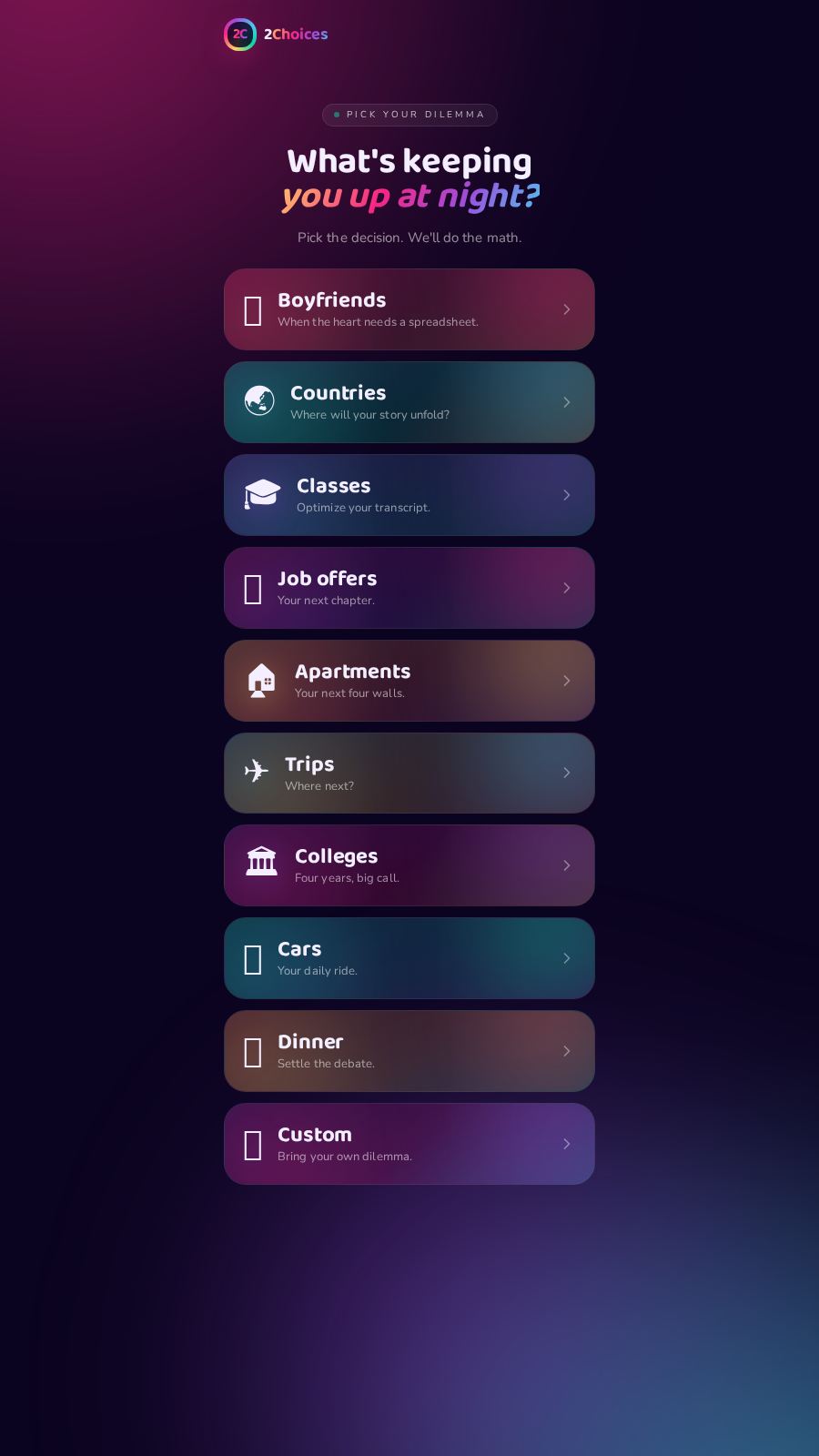 2Choices decision app interface